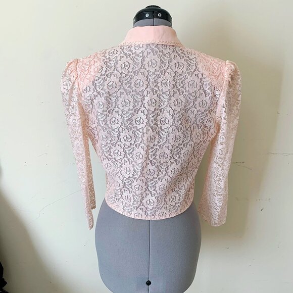 Vintage 90s Pink Lace Made in France Bolero Jacket Size Medium - Picture 9 of 10